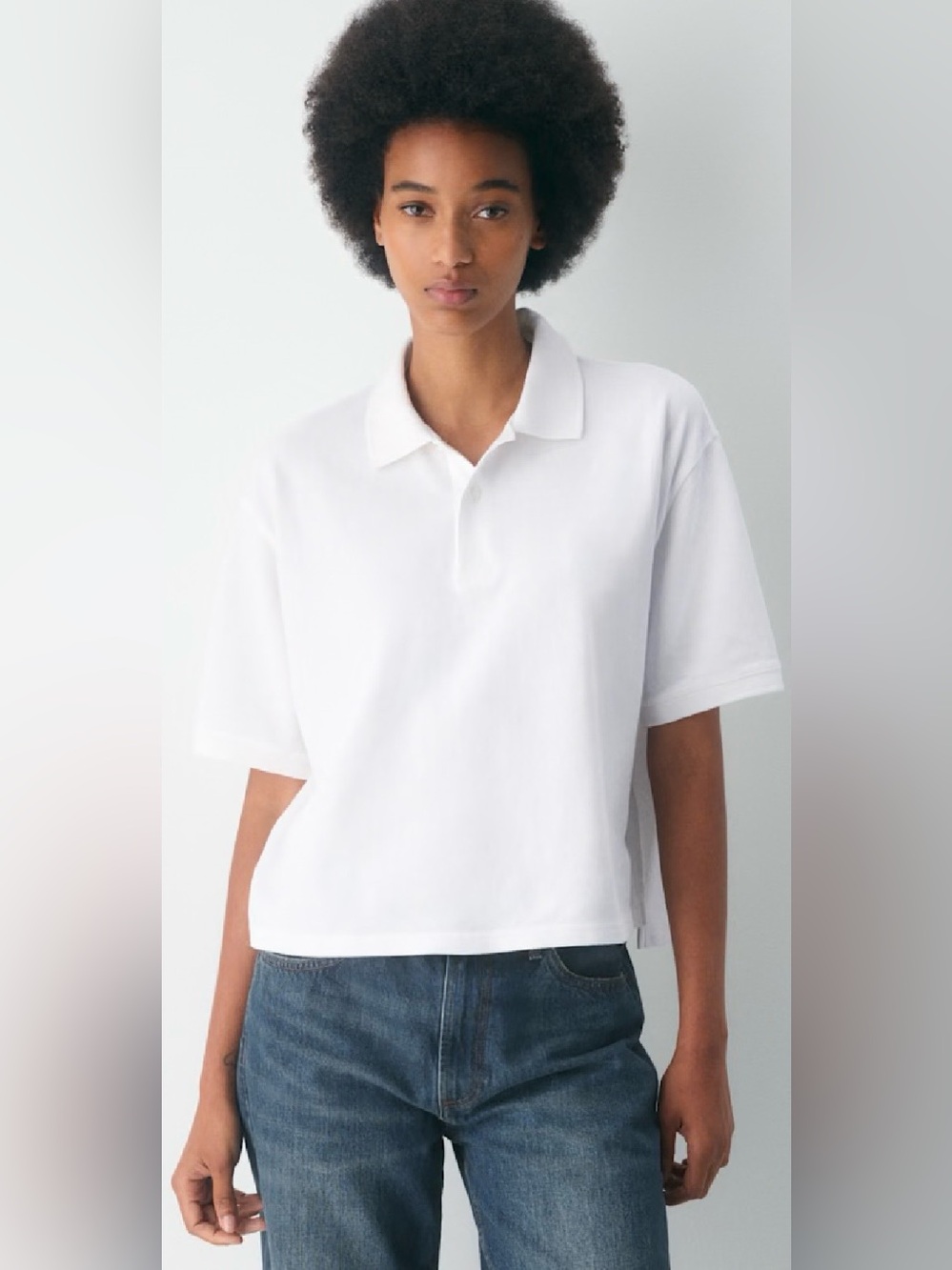 NWT Aritzia TNA Holland Polo White Cropped Boxy Collared Shirt Size Medium